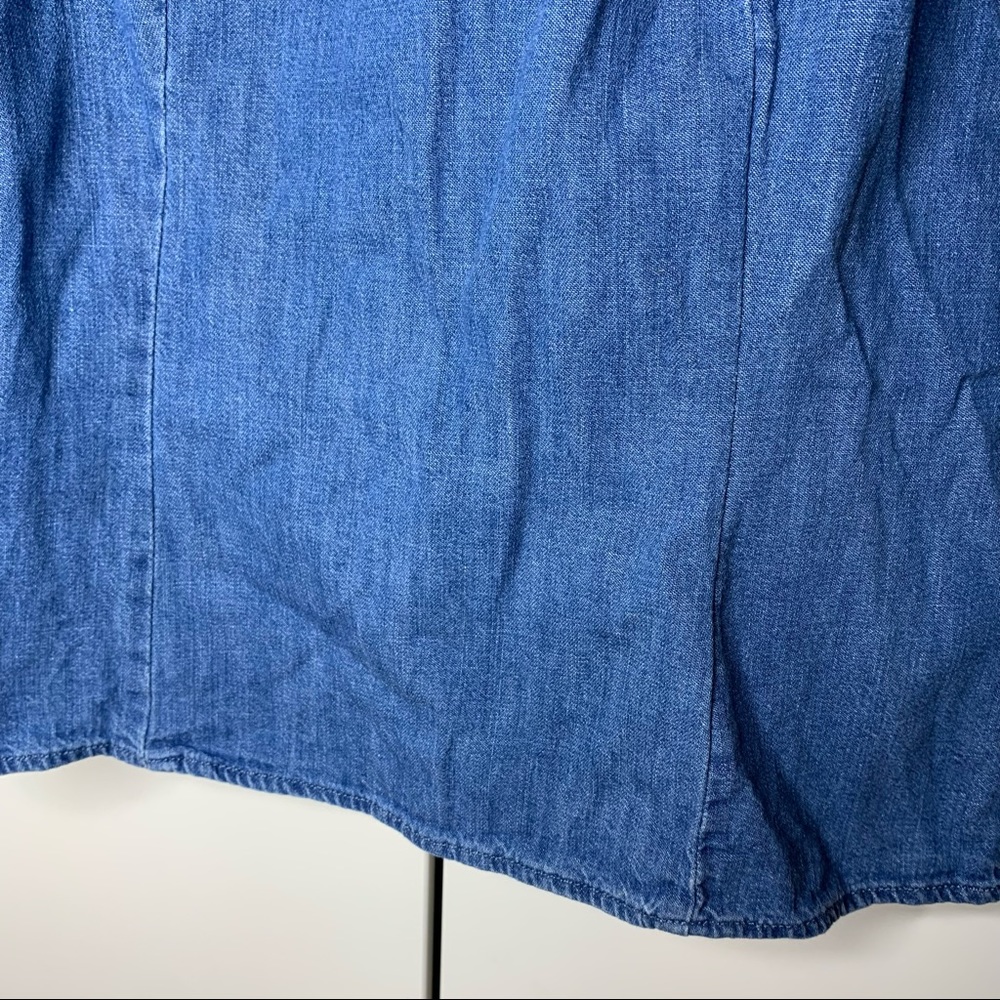 Zara High-Neck Ruffle Denim 3/4 Sleeve Puffy Top - Picture 4 of 14